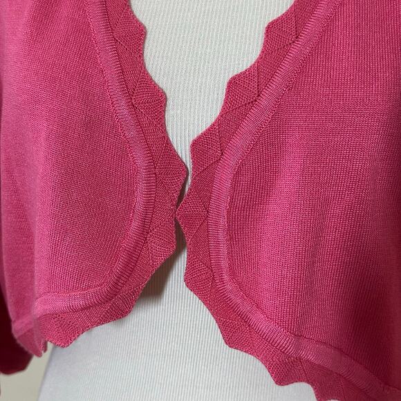 KANCY KOLE Pink 3/4 Sleeve Shrug Cardigan Open Front Scalloped Cropped Sz3X NWT - Picture 4 of 7